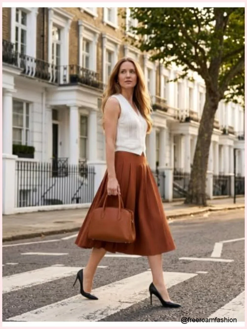 Pleated Midi Skirt High Waist with Pockets A-Line Work Skirt